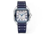 THB Factory Santos De Cartier 39.8*47.5mm 316L Steel White/Blue Face Rubber Strap Men Watch
